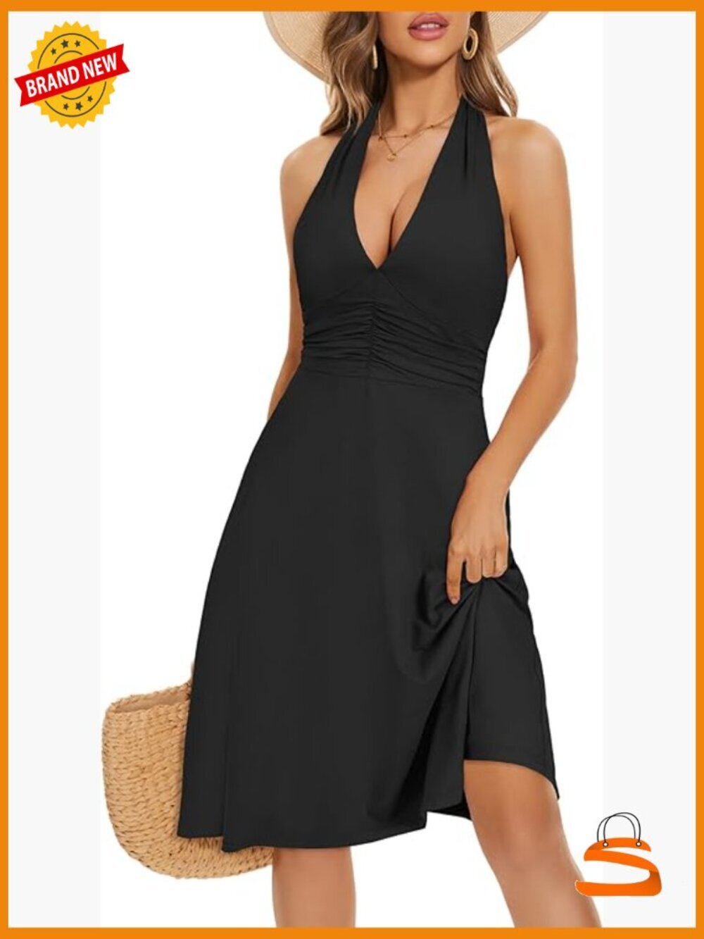 Sleeveless Halter Neck Mini Sundress with Pockets Elastic Waist Ruffle